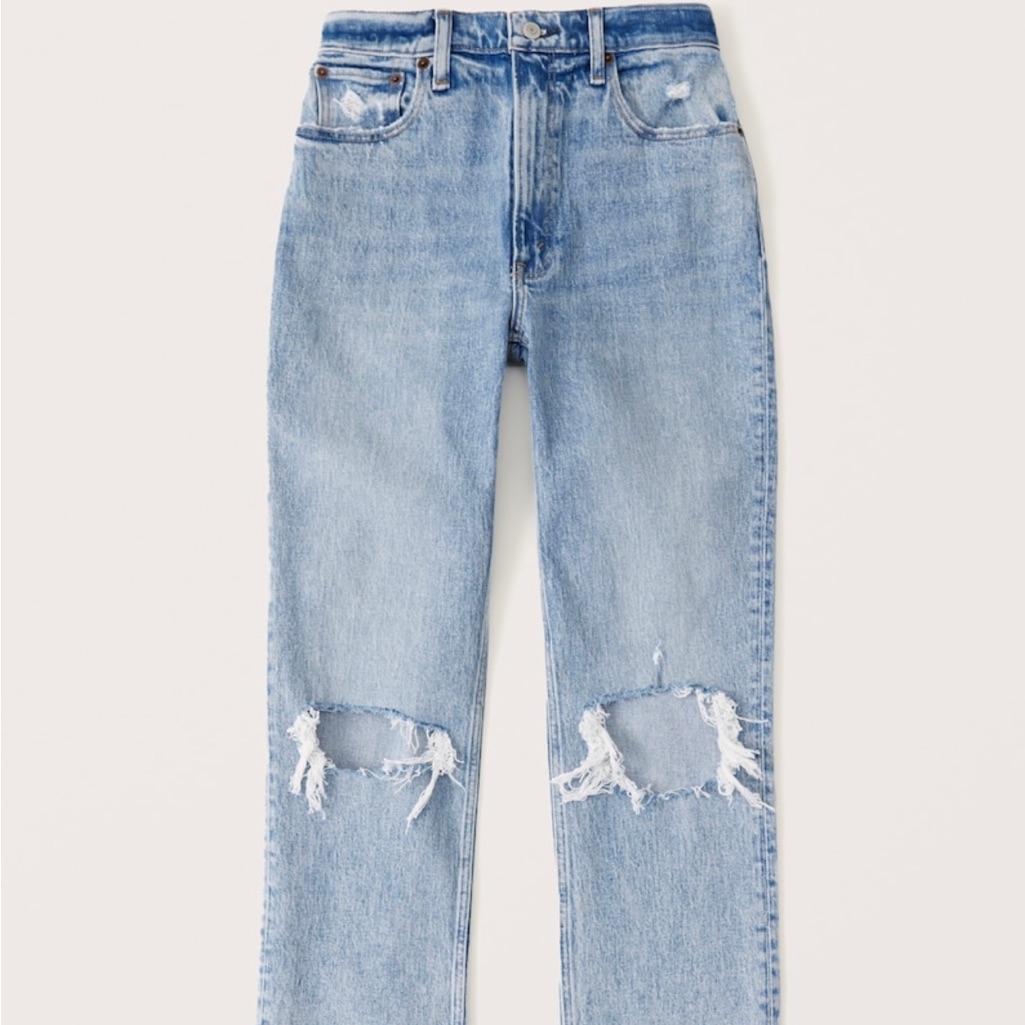 Abercrombie & Fitch Light Blue Distressed Straight Leg Jeans